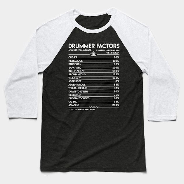 Drummer T Shirt - Drummer Factors Daily Gift Item Tee Baseball T-Shirt by Jolly358